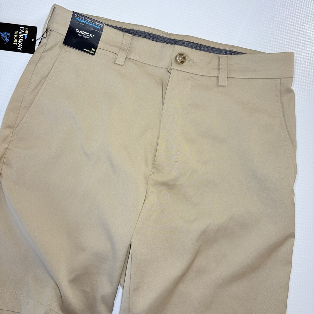 Roundtree & Yorke Performance‎ Fairway Shorts 30 Khaki Classic Fit 9" Inseam NWT